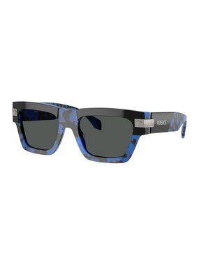New Authentic Versace Women's Havana Blue Rectangle Acetate Sunglasses